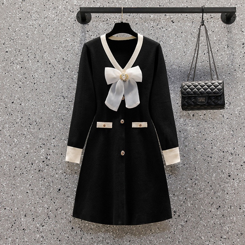 🌸Hàng Order🌸Váy Đầm Bigsize Váy Len Tăm Nơ Ngực Đính Đá Phối Cúc Tiểu Thư Nữ Tính 🌸Hàng Quảng Châu