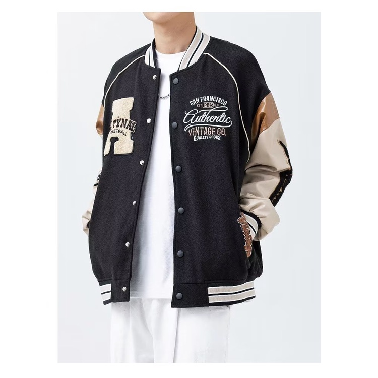 Áo Khoác Bóng Chày Dáng Rộng Thêu Họa Tiết Phong Cách Đường Phố Mỹ Cá Tính Cho Nam
