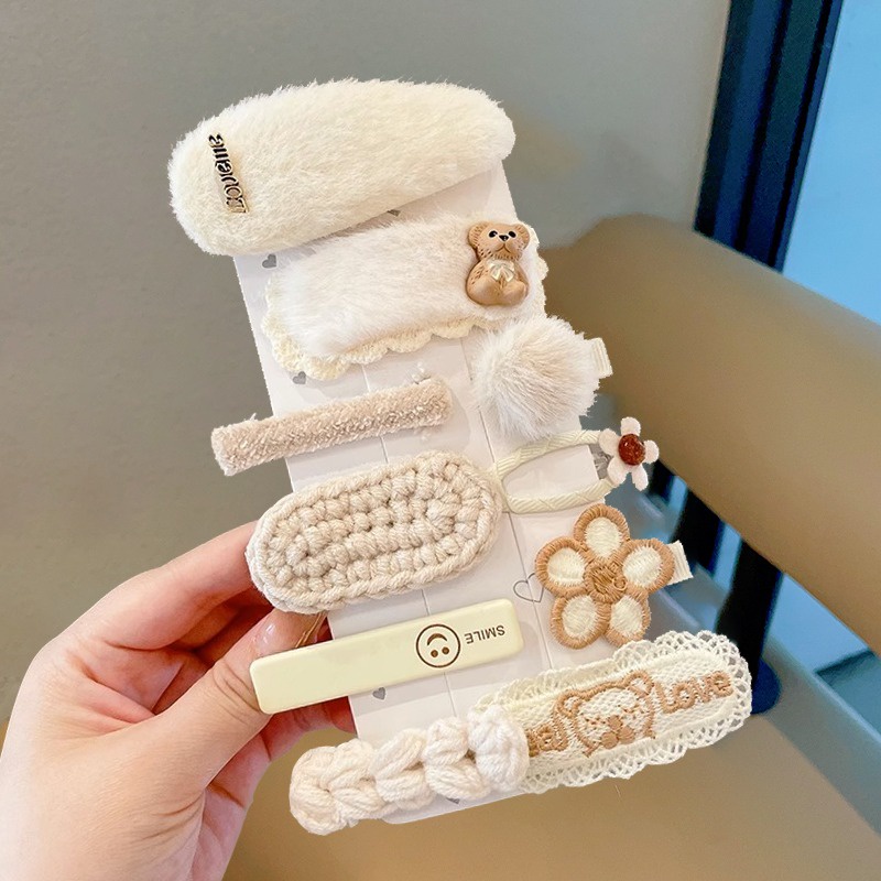 Set 14 Kẹp Tóc Mái Lông Dễ Thương Thời Trang Hàn Quốc Cho Bé Gái