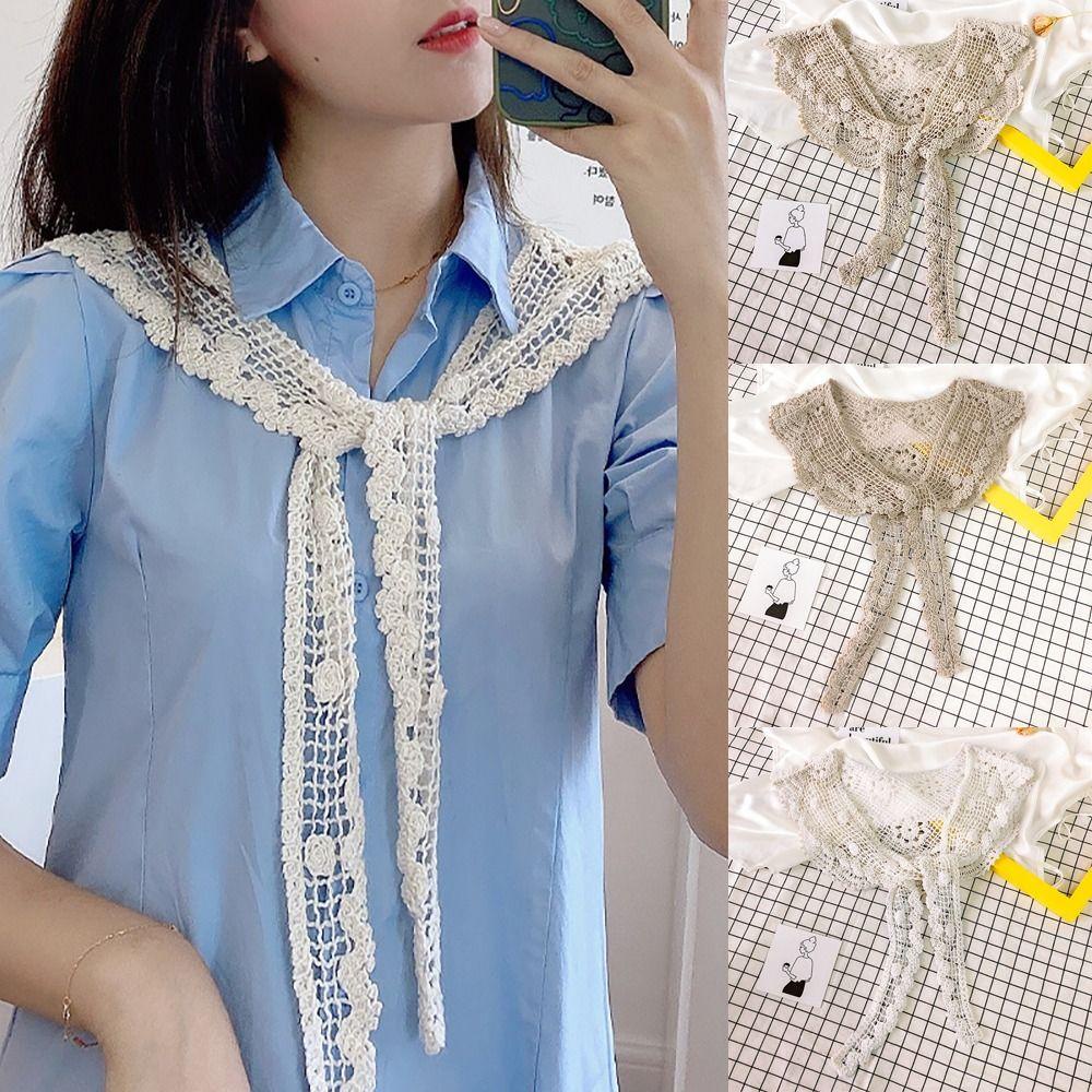 Pinevn Cổ Áo Sơ Mi Giả Bằng Vải Ren Rỗng Trang Trí Khăn Choàng Có Thể Tháo Rời diy Cho Nữ