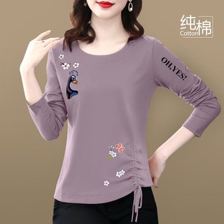 Áo Thun cotton Nguyên Chất Tay Dài Cột Dây Không Đối Xứng Phong Cách Hàn Quốc Thời Trang Xuân Thu Mới Cho Nữ