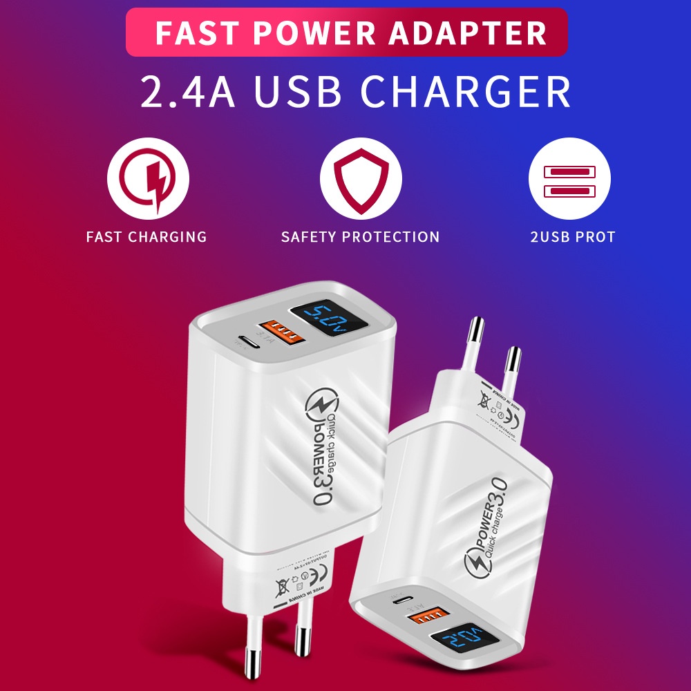 Adapter Sạc Pd 20W Usb Màn Hình Kỹ Thuật Số Sạc Nhanh Quick Charge 3.0 Cho Điện Thoại Iphone Xiaomi Samsung Fenghao.vn