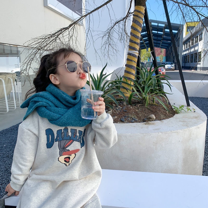 Momo Đầm sweater Dáng Rộng Phong Cách Hàn Quốc Thời Trang Thu Đông Xinh Xắn Cho Bé Gái