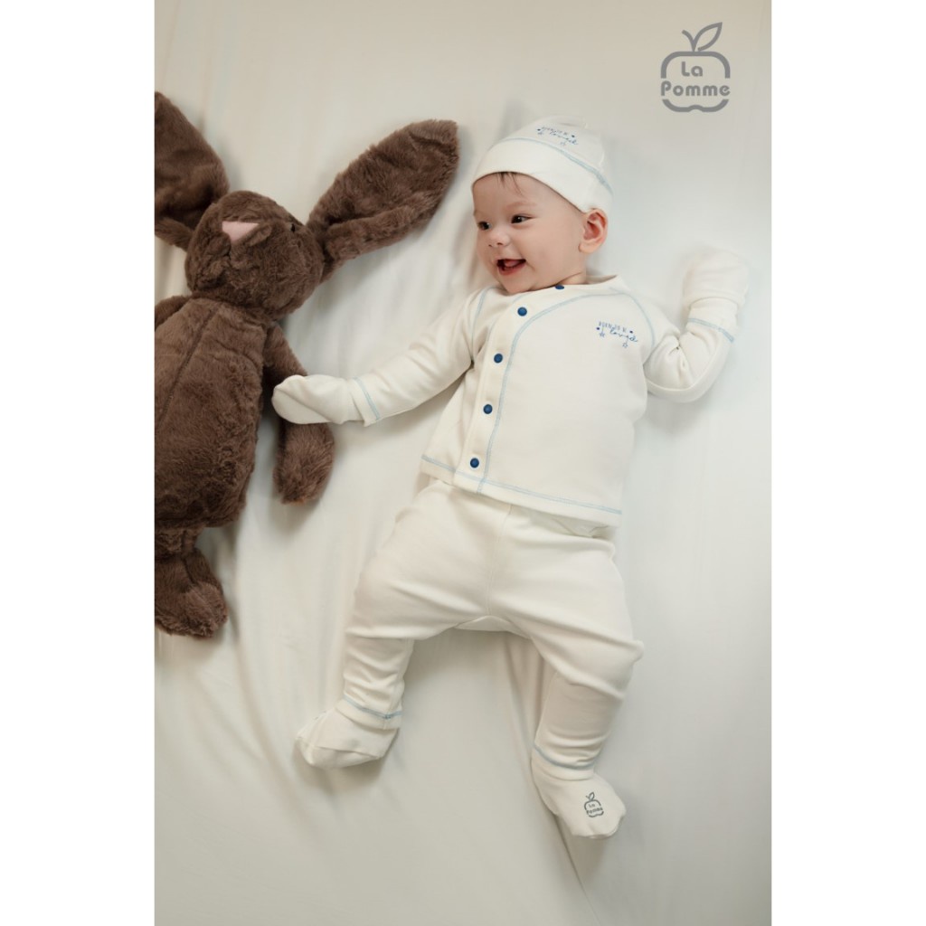 Set bao tay bao chân La Pomme phối màu - Trắng