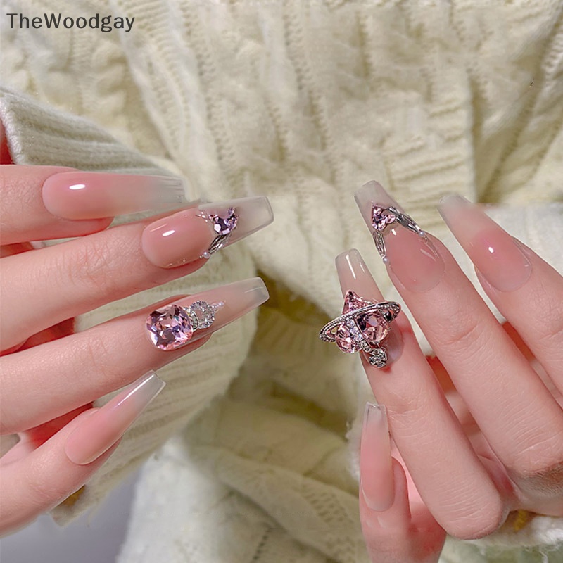 Bộ 5 Hạt Đá 3d Hình Trái Tim / Hành Tinh Dùng Trang Trí Móng Nghệ Thuật