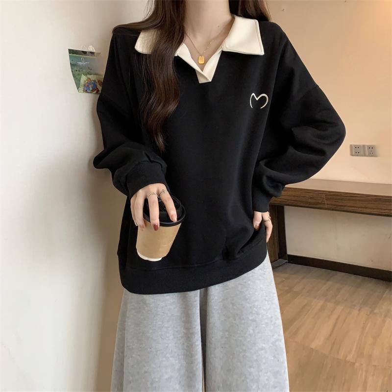 Áo Sweater Cổ Polo Dáng Rộng Màu Sắc Tương Phản Thời Trang Mùa Thu Cho Nữ