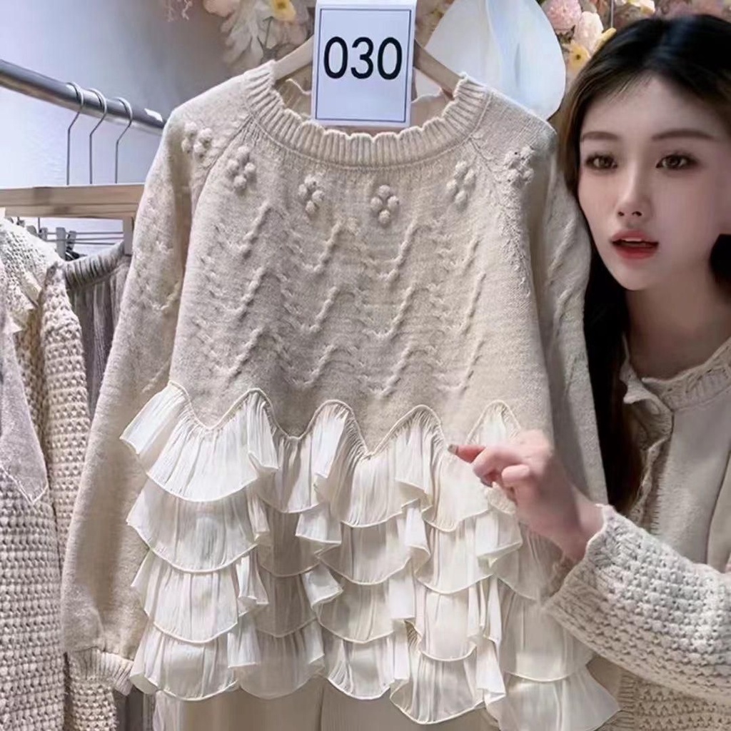 Áo Len Hàn sweater phối 4 tầng tơ bèo chất len Hàn dệt kim Vivienne A6886