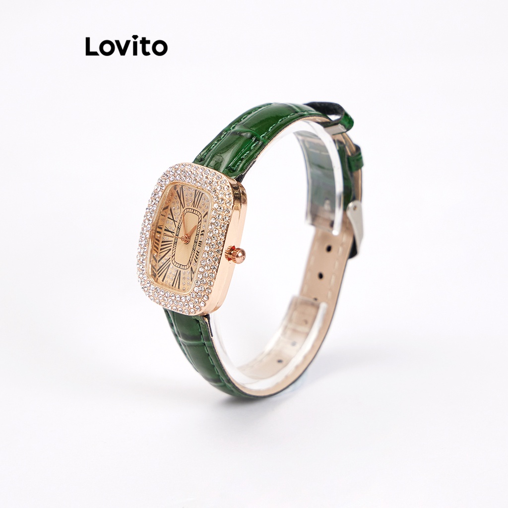 Đồng hồ thạch anh Lovito màu trơn đơn giản thường ngày cho nữ L66AD050 (màu xanh lá)
