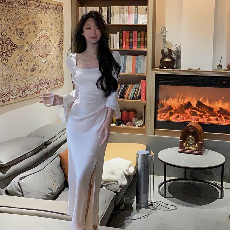 Qzas satin Rắn Dài Tay Áo Dài Mỏng Vừa Vặn 7598 #