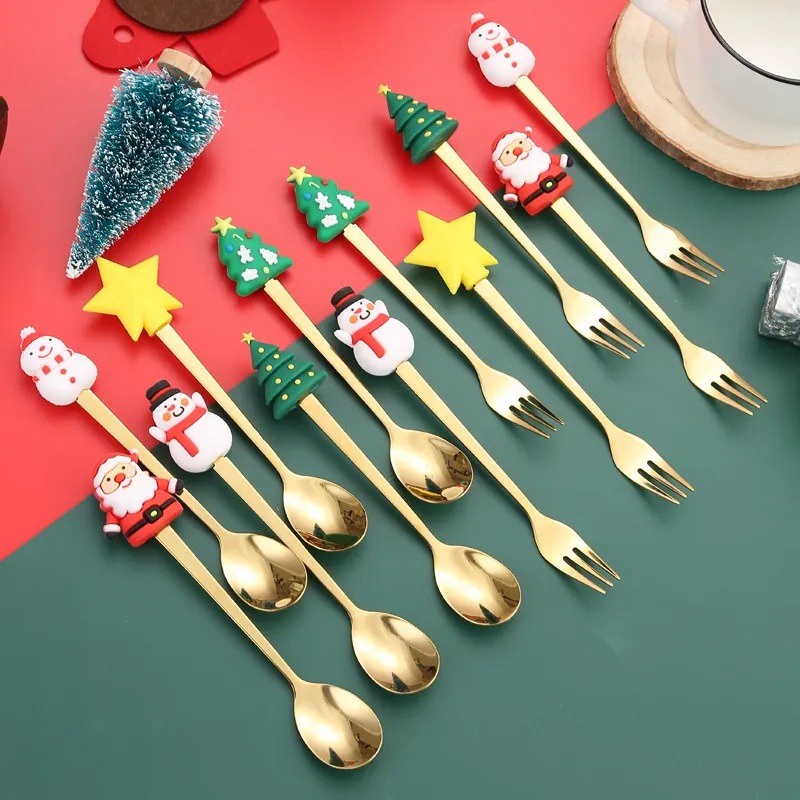 Bộ Muỗng Nĩa / Nĩa Inox Hình Ông Già Noel Dễ Thương