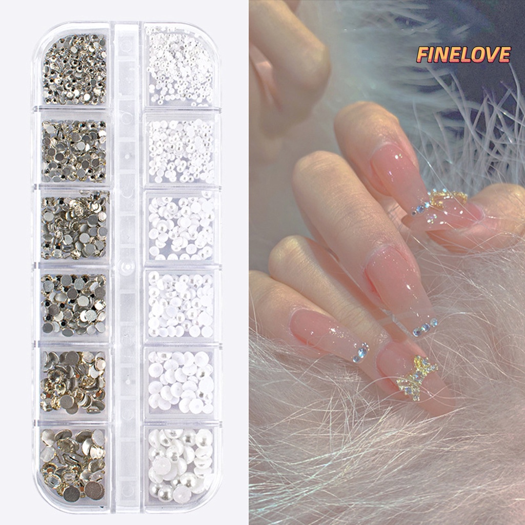 Hộp 12 Ngăn Đựng Hạt Đá Tròn 3d Lấp Lánh Trang Trí Móng Tay diy