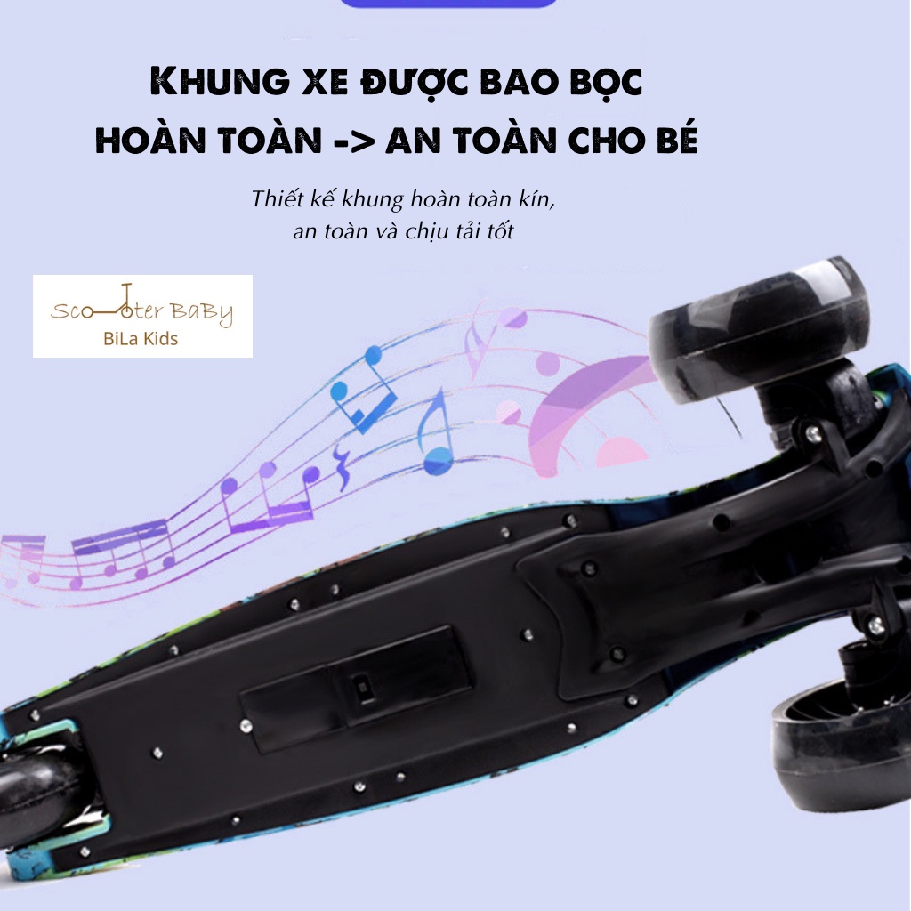 Xe Scooter cho bé trượt Graffiti BILA KIDS Có Nhạc Có Đèn, Gấp gọn thông minh bánh