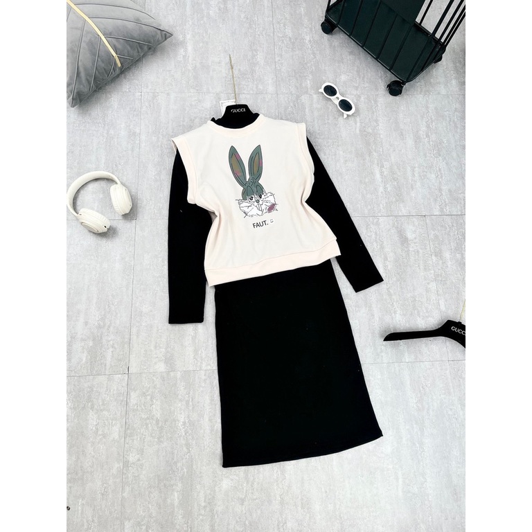 SET THIẾT KẾ 2 MÓN ÁO GILE UMI  + VÁY LEN DÀI BẦU BÍ MẶC THOẢI MÁI NHA