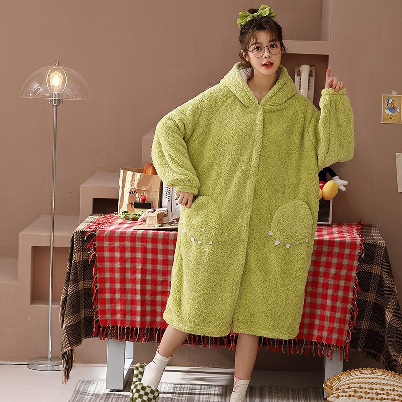 Feimoer Áo Choàng Ngủ Dáng Rộng Bằng Vải Bông Dễ Thương Thời Trang Thu Đông