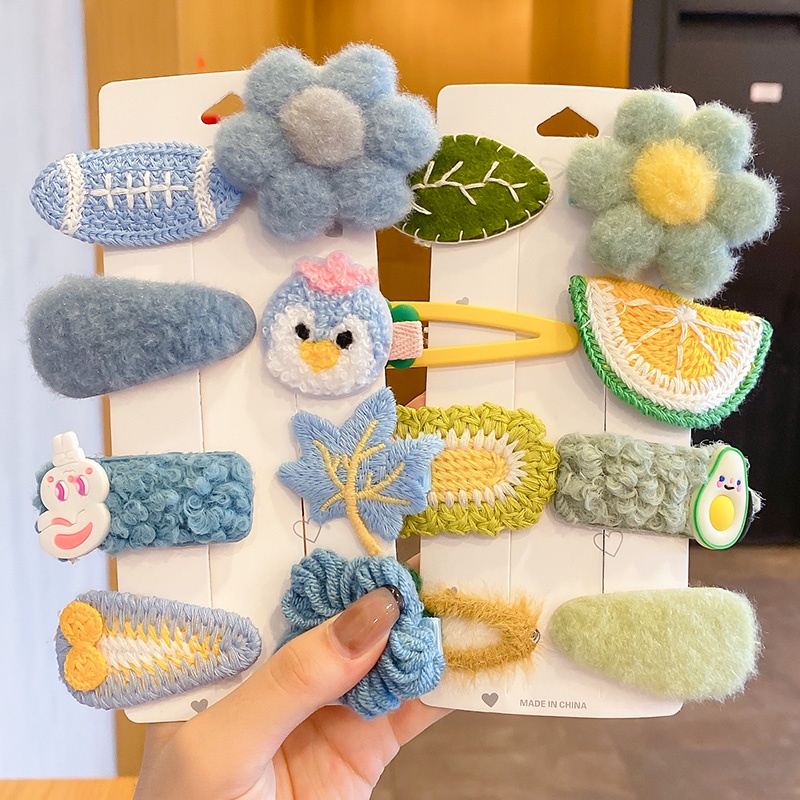 Set Kẹp Tóc Vải Họa Tiết Hoạt Hình Phong Cách Hàn Quốc Xinh Xắn Dành Cho Bé Gái
