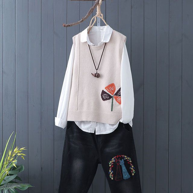 Áo vest Dệt Kim Đơn Giản Phong Cách retro Mùa Thu Mới Cho Nữ