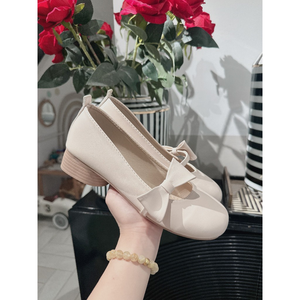 Zinzin3456- Giày tiểu thư mũi tròn đế dẻo chất da mềm quai ngang nơ chéo G801