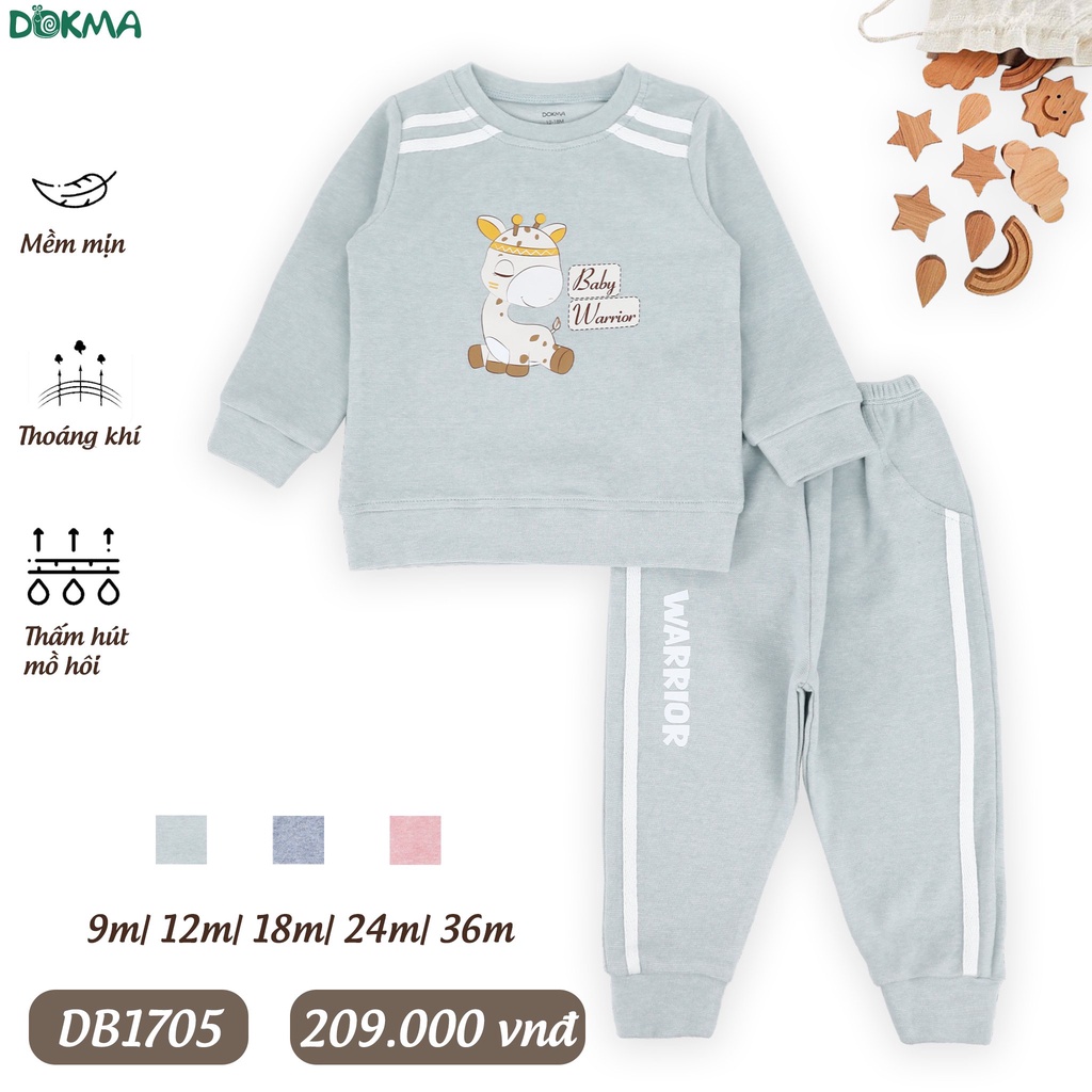 DB1964 - DB1705 Bộ thu đông nỉ dài tay cho bé trai / bé gái DOKMA