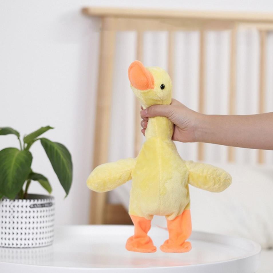 Đồ chơi nhồi bông vịt poka nhại giọng nói biết đi có 120 bài hát pin sạc usb tiện lợi,