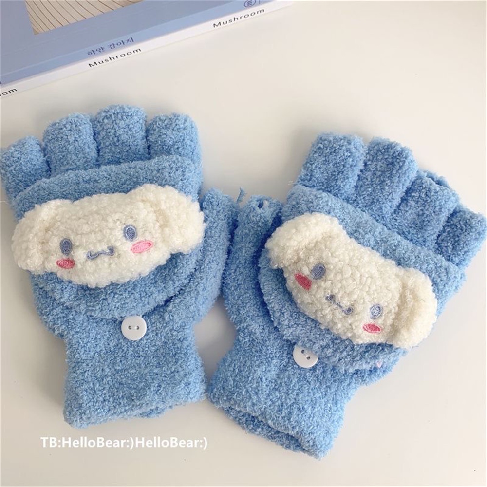 ♫ Găng Tay Mùa đông Sanrio Nhung San Hô Phim Hoạt Hình Dễ Thương Cinnamoroll Kuromi Màn Hình Cảm ứng Nửa Ngón Lật Lên Găng Tay Viết Cho Học Sinh để Làm Quà Tặng