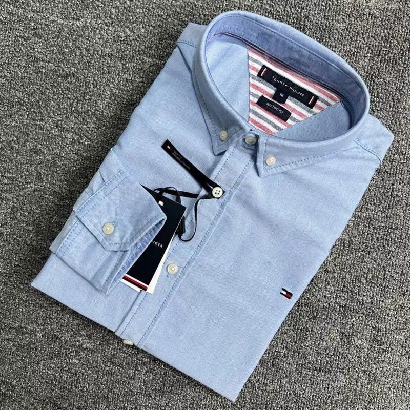 ❤❤❤❤tommy hilfiger long sleeve solid color classic brand shirt men's casual fashion all-match handsome shirt
