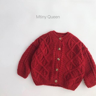Áo Khoác cardigan Len Màu Đỏ Họa Tiết Viền Gai Phong Cách Thời Trang Hàn Quốc Năm Mới Dành Cho Bé Trai Và Bé Gái