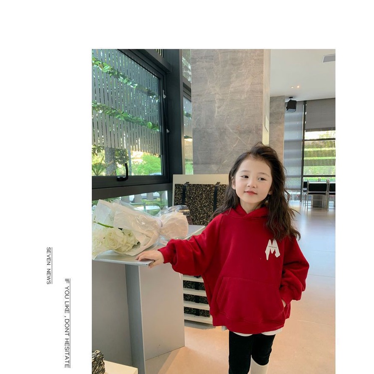 Cuhk Tong Áo Hoodie Bằng Vải Lông Màu Đỏ Cỡ Lớn Hợp Thời Trang Dành Cho Bé Gái