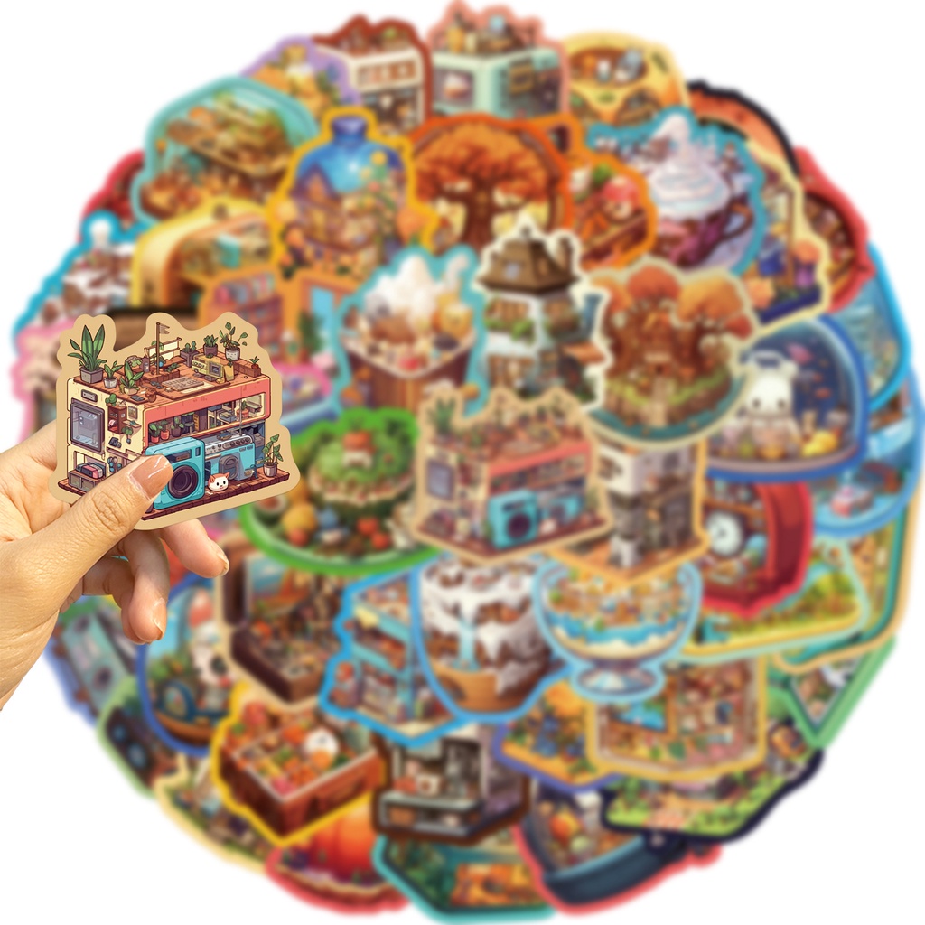 50 Miếng Dán Hoạt Hình Chống Nước Trang Trí Mũ Bảo Hiểm Xe Đạp