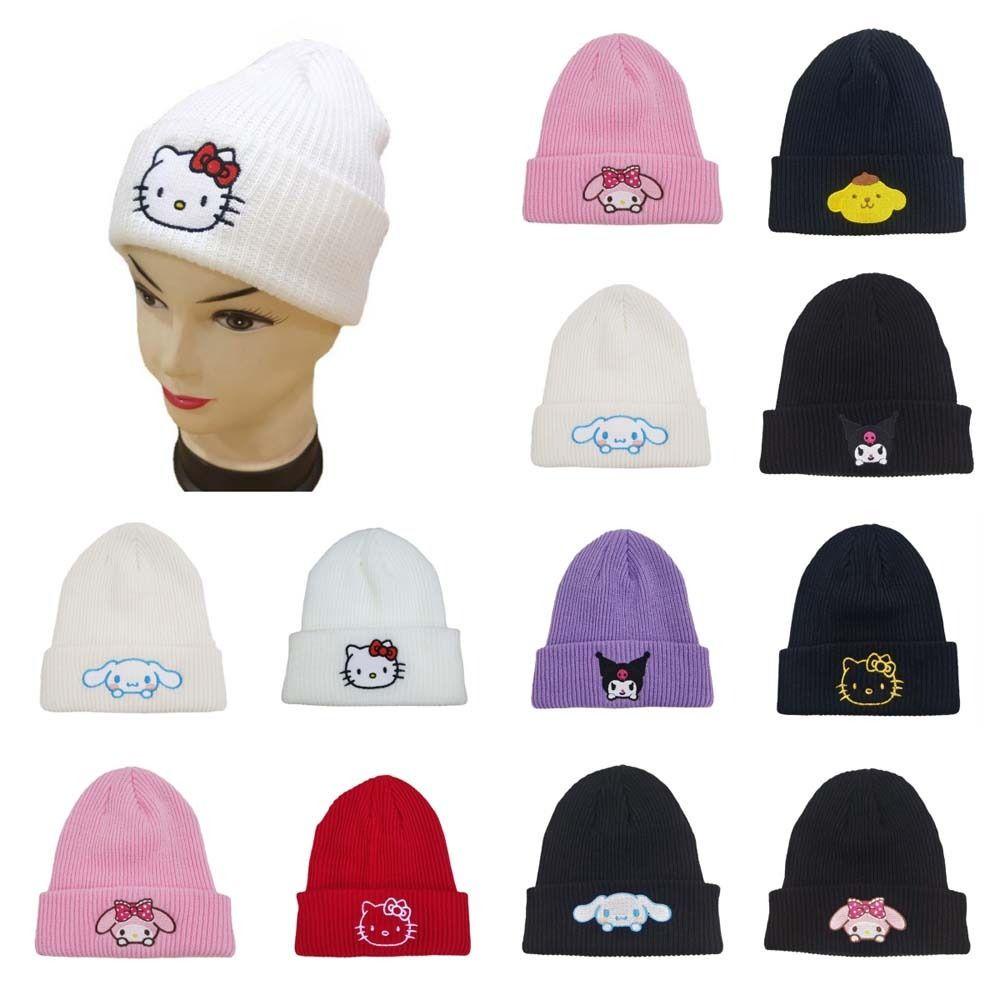 Somedayzl Mũ Len Trùm Đầu Thêu Hình kuromi Dệt Kim Co Giãn Thời Trang Mùa Đông Cho Bé Gái