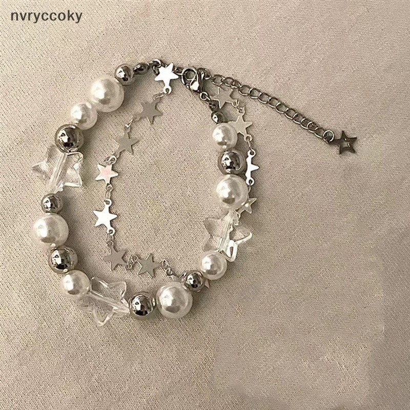 Vòng Đeo Tay Xỏ Hạt Ngọc Trai Ngôi Sao Năm Cánh Phong Cách harajuku vintage Cho Nữ vn