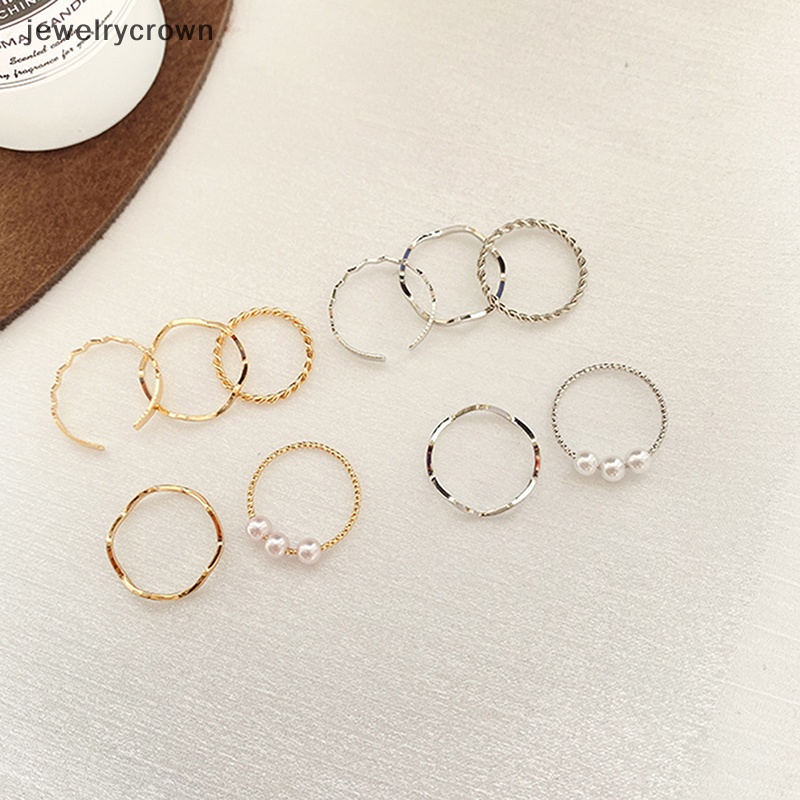 Set 5 Nhẫn Tròn Hở Bằng Kim Loại Thời Trang Cho Nữ