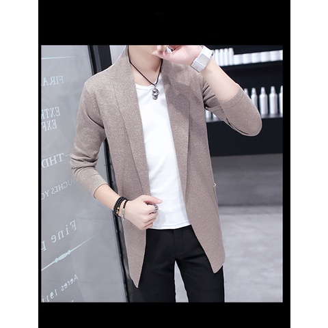 Áo Khoác Dệt Kim Tay Dài Màu Sắc Đơn Giản Phong Cách hong kong Thời Trang Cho Nam