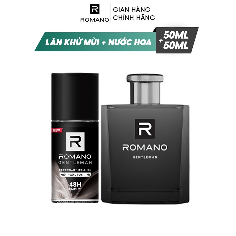 Combo Hương nước hoa Romano Gentleman: Lăn khử mùi 50ml và Nước hoa cao cấp 50ml
