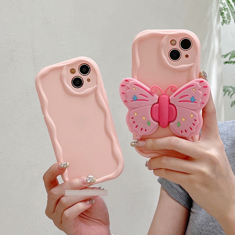 3D Butterfly bracket Case ForSamsung Galaxy S23 S21 S22 Ultra S21 S20 S23 FE j2 j7 prime Cute Cartoon Soft Phone Case SAMSUNG S23+ S22+ S21+ M14 M54 F54 M34 F34 Phone Back Cover