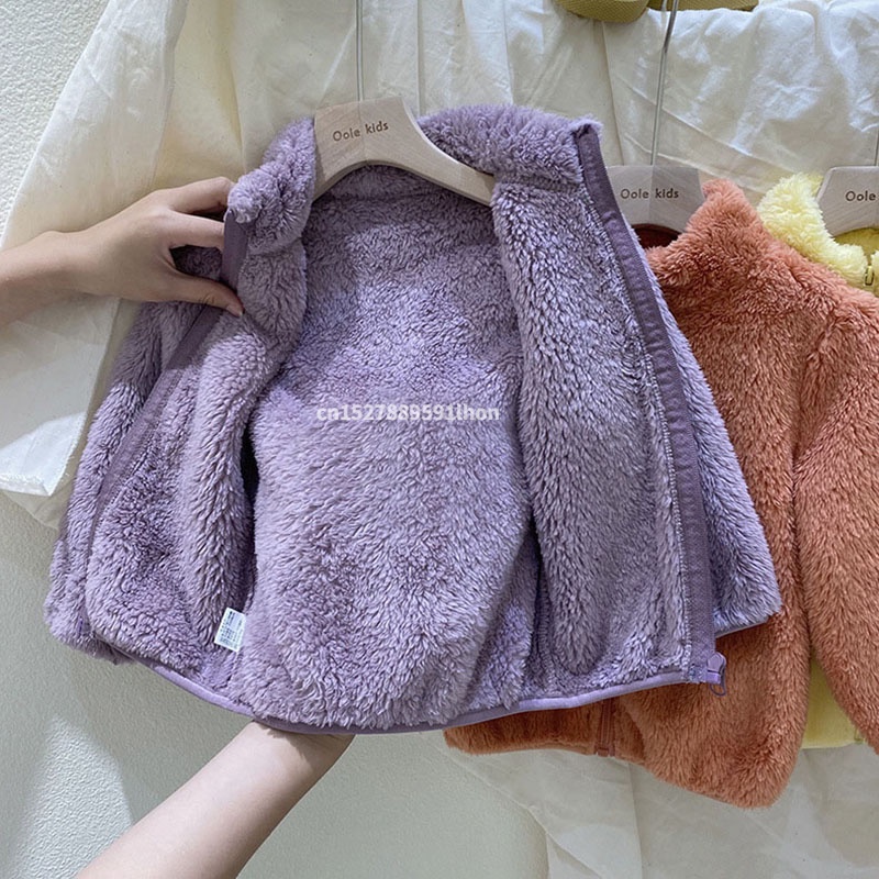 Áo Khoác Lót Lông Cừu Giữ Ấm Thời Trang Xuân Thu Cho Bé