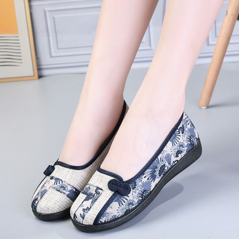 Women's canvas shoes ethnic style old Beijing cloth shoes linen flat wear-resistant shallow mouth one pedal mother's shoes soft bottom surface QMZS