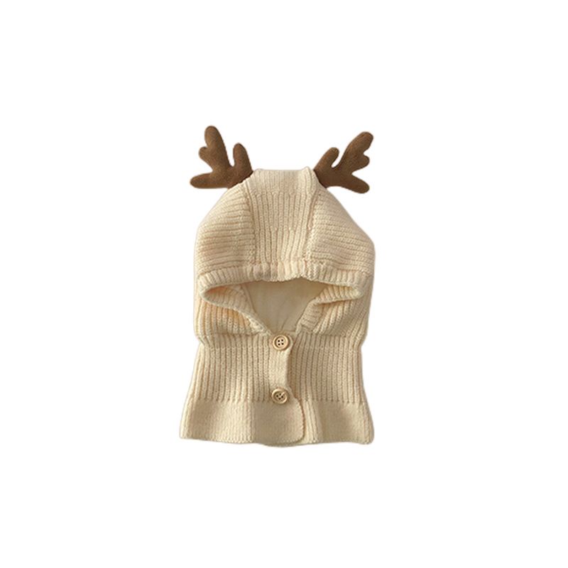 Mũ Len Trùm Đầu Kèm Khăn Choàng Cổ Đính Nút Thời Trang Thu Đông Hàn Quốc Cho Bé Trai Và Bé Gái