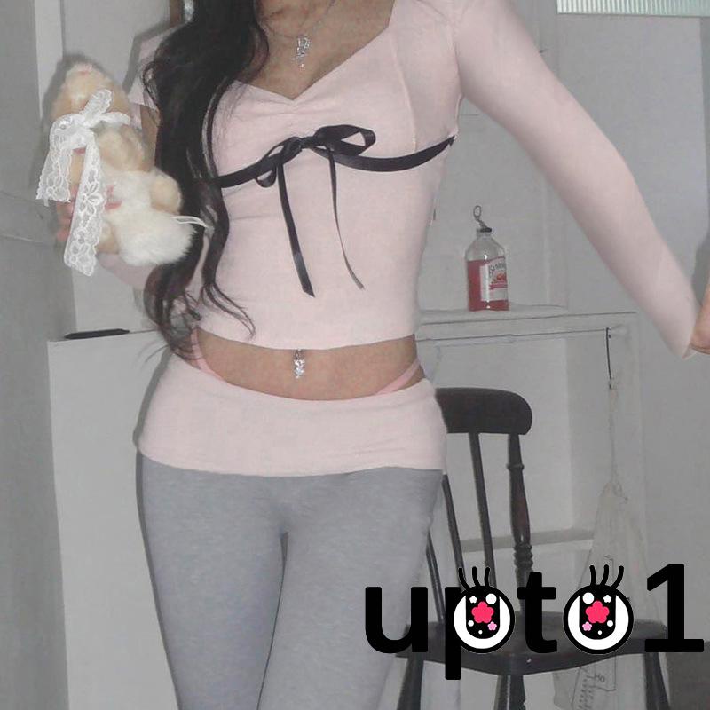 Áo Croptop Tay Dài Cổ Chữ v Thiết Kế Dây Đan Chéo Trước Ngực Quyến Rũ