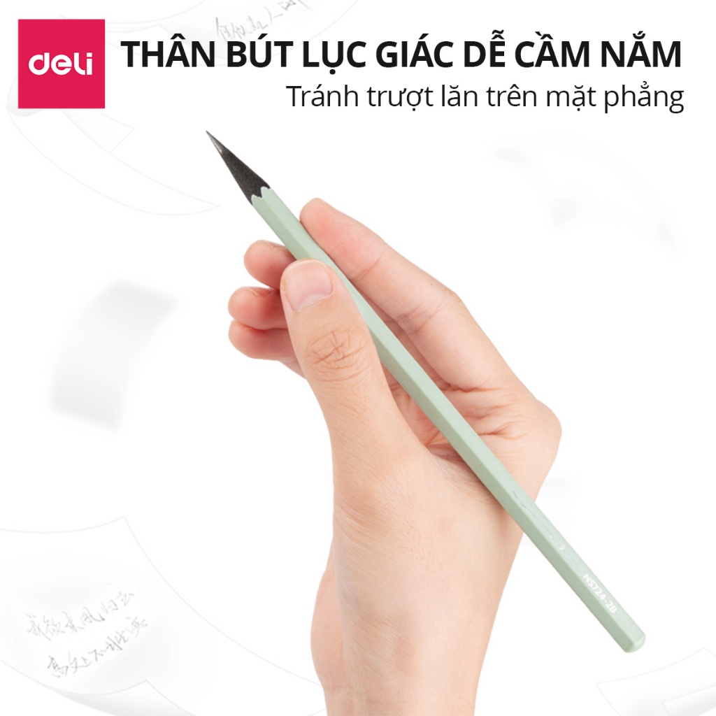 Bút Chì 2B Gỗ Nusign Màu Pastel Lõi Đen Deli - Chì Đậm Nhạy Với Máy Chấm Thi Học Sinh Văn Phòng Vẽ Tranh Tô Trắc Nghiệm