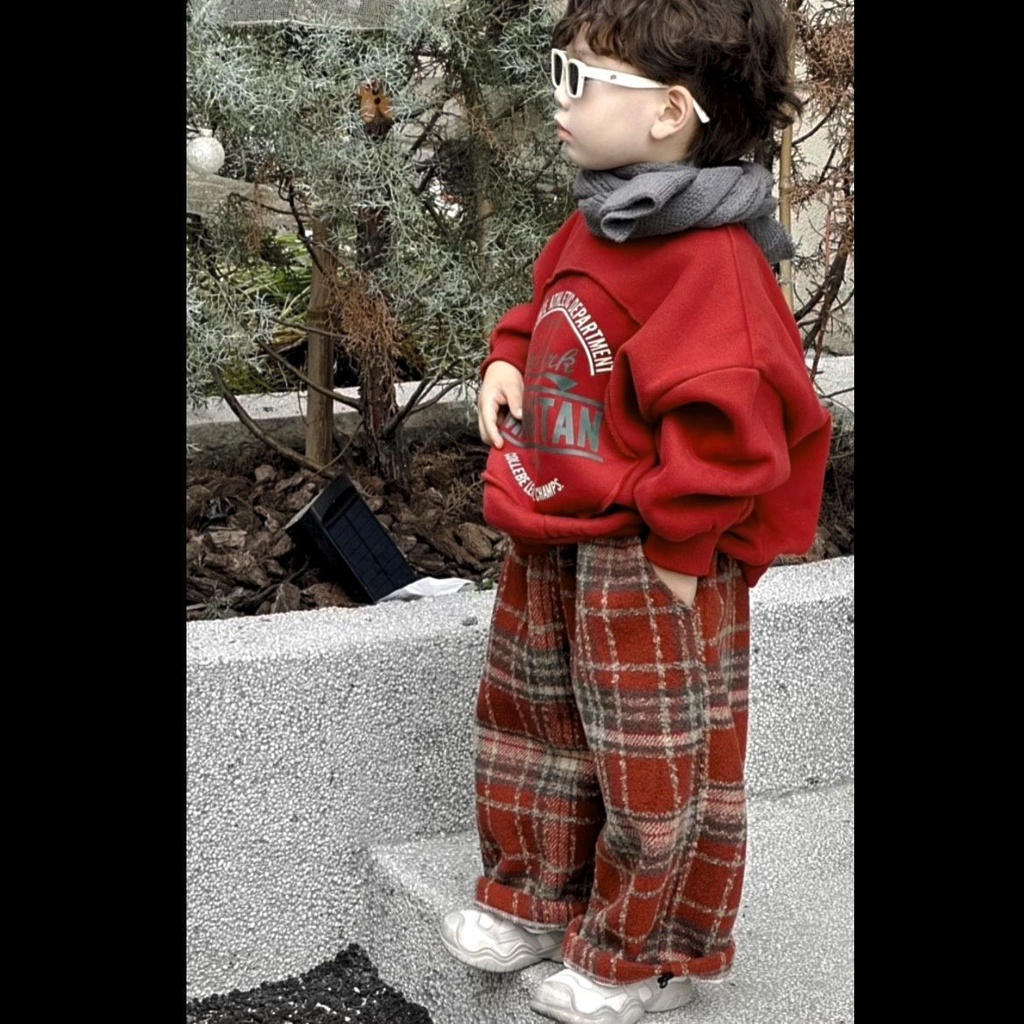 Áo Nỉ Dài Tay + Quần Dài Họa Tiết Giáng Sinh Thời Trang Mùa Đông Phong Cách Mới Cho Bé Trai Và Bé Gái