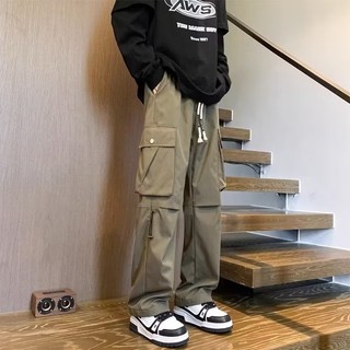 Quần Jogger Ống Đứng Dáng Rộng Phối Túi Màu Đen / Xanh Lá Kiểu Đường Phố Hàn Quốc Cỡ Lớn m-5xl Thời Trang Cho Nam