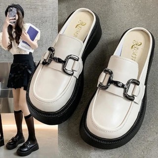 Giày Sục Nữ Da Mềm Phối Xích Đế Cao 5cm