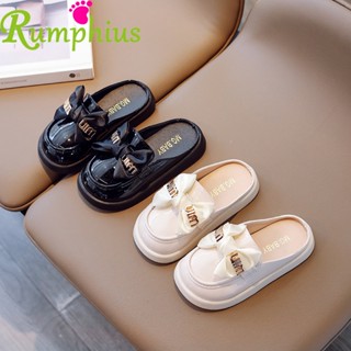 Rumphius Giày Lười Da Bóng Đế Mềm Đính Nơ size 26-36 Thời Trang Cho Bé Gái