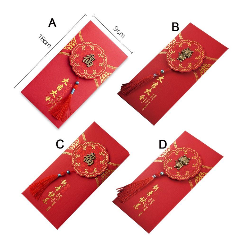 Lanfy Set 2 Phong Bì Đỏ May Mắn Phong Cách Trung Hoa Họa Tiết Rồng Hoạt Hình Phối Tua Rua Dày Dặn May Mắn Cho Lễ Hội Mùa Xuân
