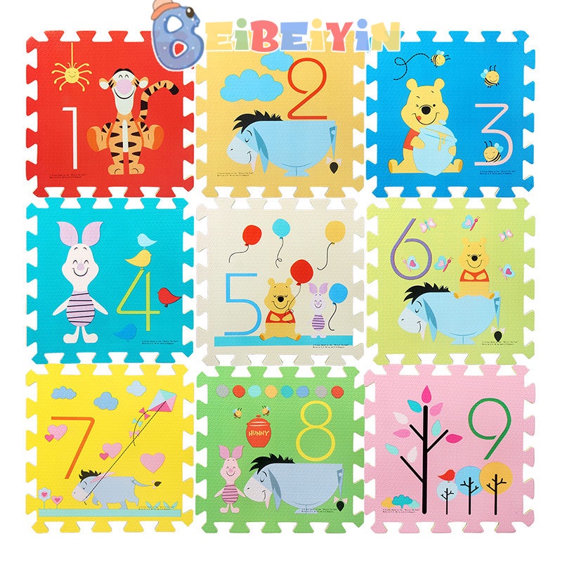 Beibeiyin set 9 Thảm Xốp Ghép Hình Hoạt Hình Cho Bé Tập Bò