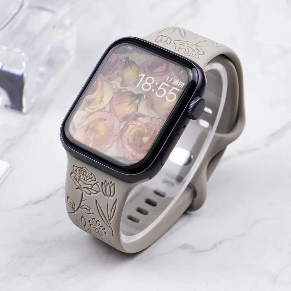 Dây Đeo Đồng Hồ Bằng silicone In Hoa Cho apple watch ultra2 49mm 45mm 44mm 40 41mm i series 9 / 8 / 7 / 6 / 5 / 4 / se