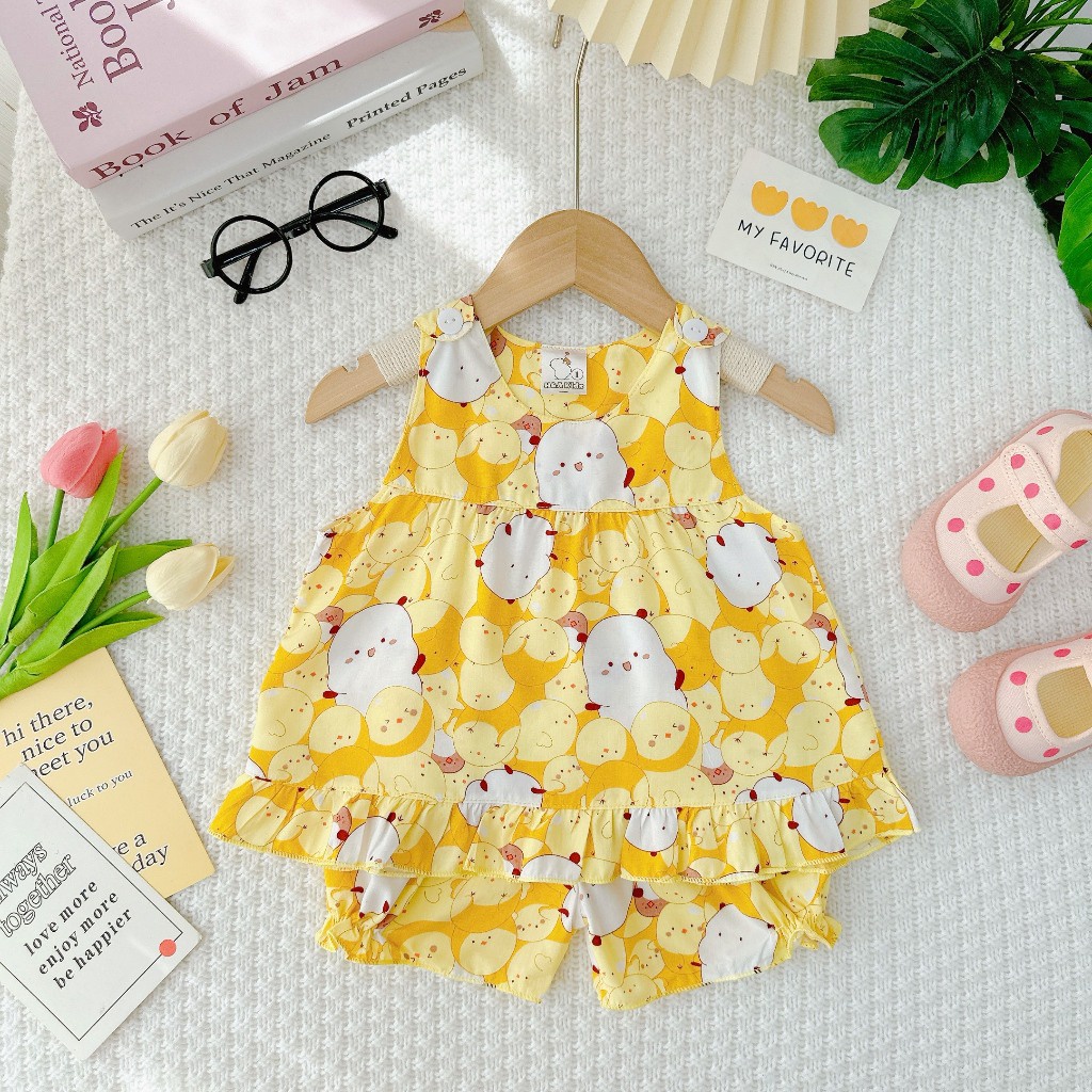 Đồ bộ mặc nhà vải tôn -Mẫu tole cài cúc vai mềm mịn mát kiểu dáng xinh xắn đáng yêu cho Bé Gái - MeGauu