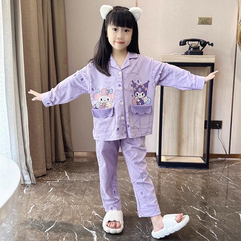 Bộ Đồ Ngủ Tay Dài In Họa Tiết Công Chúa Thời Trang Xuân Thu Xinh Xắn Cho Bé Gái