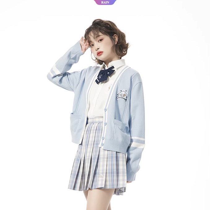 Áo Khoác cardigan Dệt Kim Dáng Rộng Cổ Chữ v Thêu Hoạt Hình my melody hello kitty cinnamoroll kuromi purin purin Dễ Phối Đồ Xuân Thu Cho Nữ