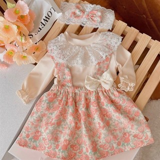 Set váy yếm hồng hoa cho bé gái